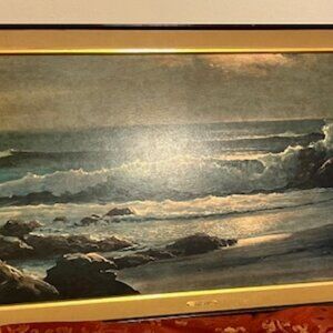 1960s Robert Wood Golden Surf Lithograph Art Print from Windsor Art 67" X 29"